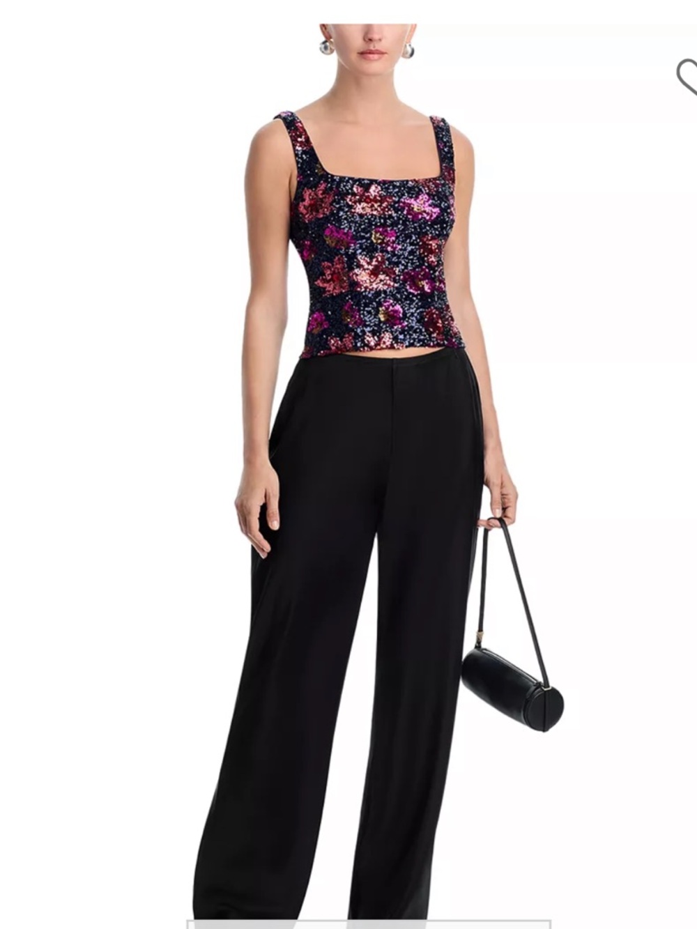 Aqua Navy Sequin Tank with Pink & Red Floral Embroidery